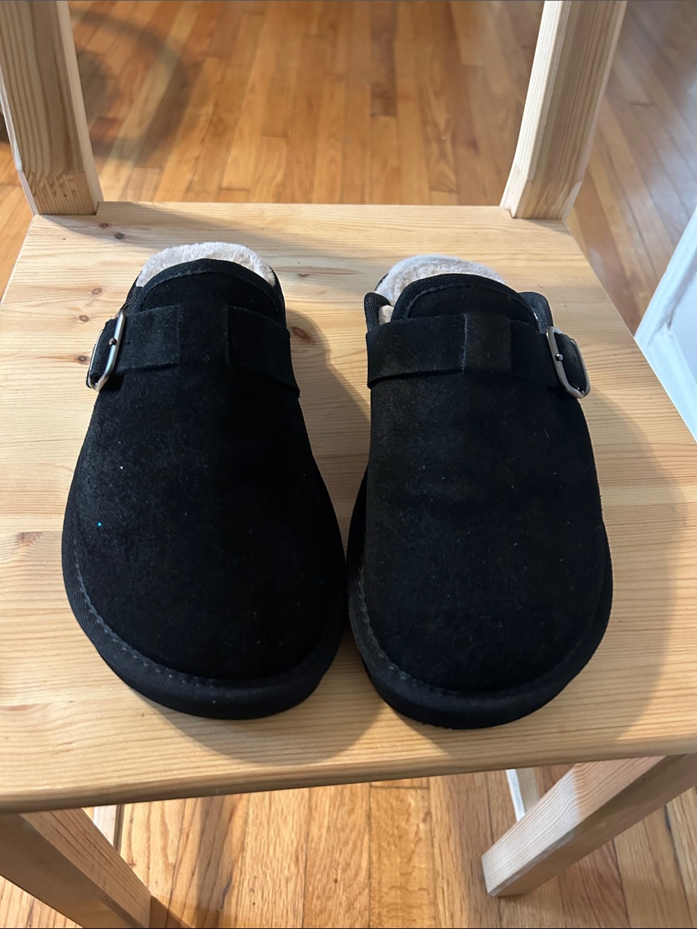 Black Suede Slip-On Clog with Buckle